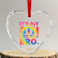 It is My 8th Birthday Bro Printed Tie Dye Graphic Heart Crystal Glass Ornament 8 Years Old Bday Party Retro Hippie Rainbow