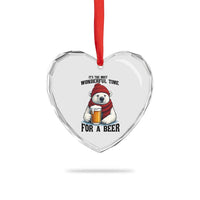 It is The Most Wonderful Time For A Beer Heart Crystal Glass Ornament Funny Polar Bear Drinking Beer - Wonder Print Shop