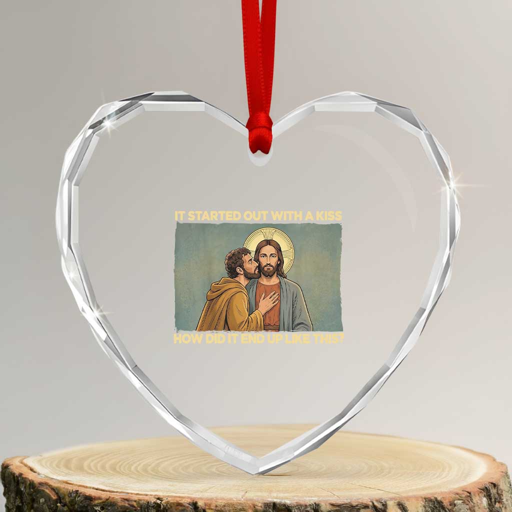 It Started Out With A Kiss Christian Easter Heart Crystal Glass Ornament Judas Betrayal Biblical Scene Faith Reflection Gift