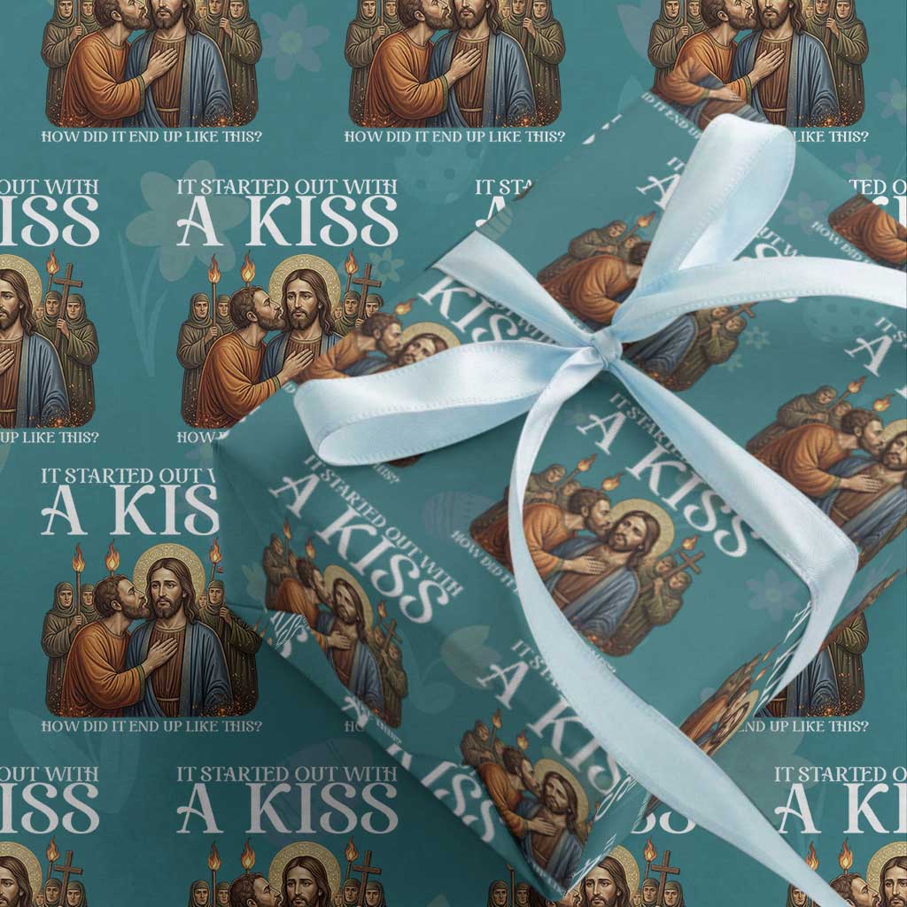 It Started Out With A Kiss Funny Jesus Christian Easter Wrapping Paper Roll Judas Betrayal Jesus Faith Message Biblical Humor