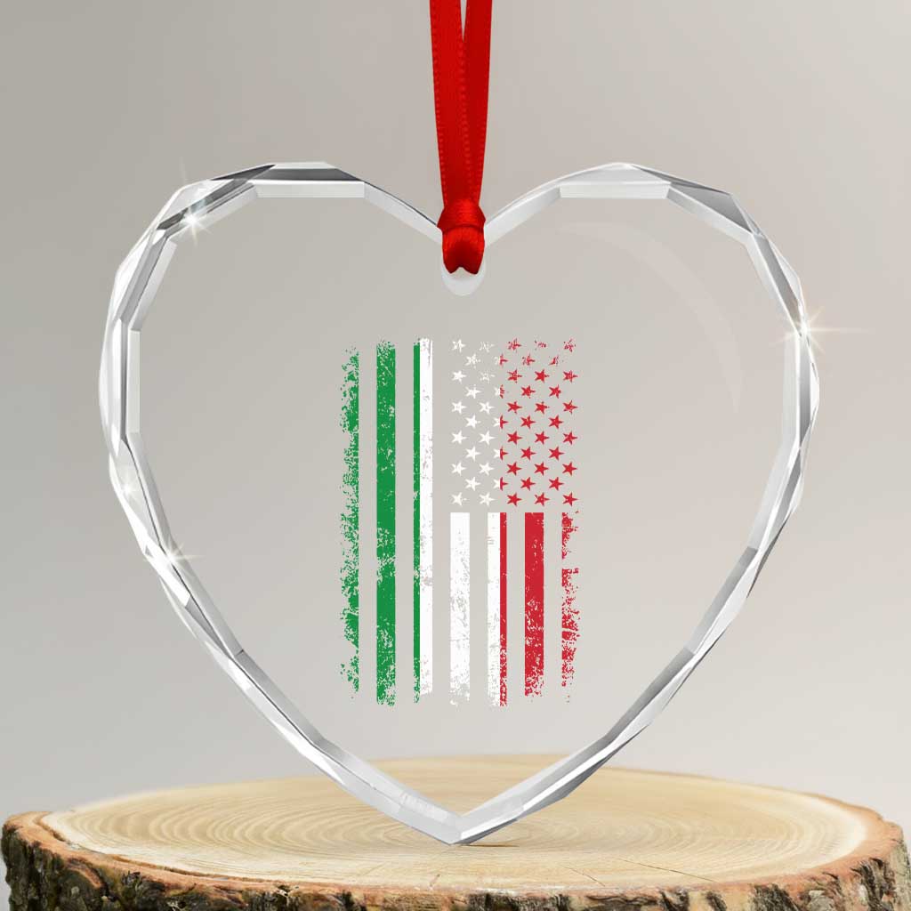 Italian American Flag Heart Crystal Glass Ornament Retro Italian Family Italy Flag - Wonder Print Shop