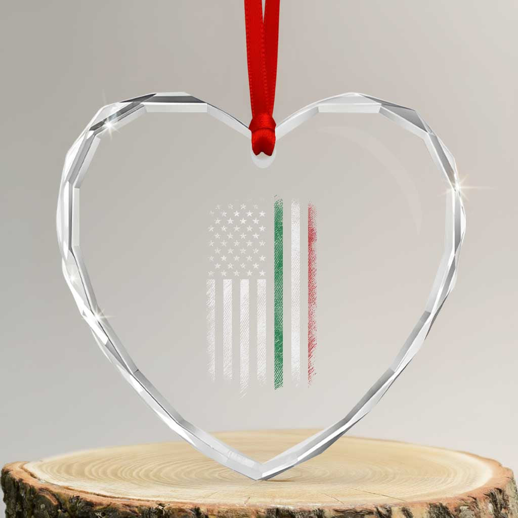 Italian American Flag Heart Crystal Glass Ornament Retro Italy Flag Italian Family - Wonder Print Shop