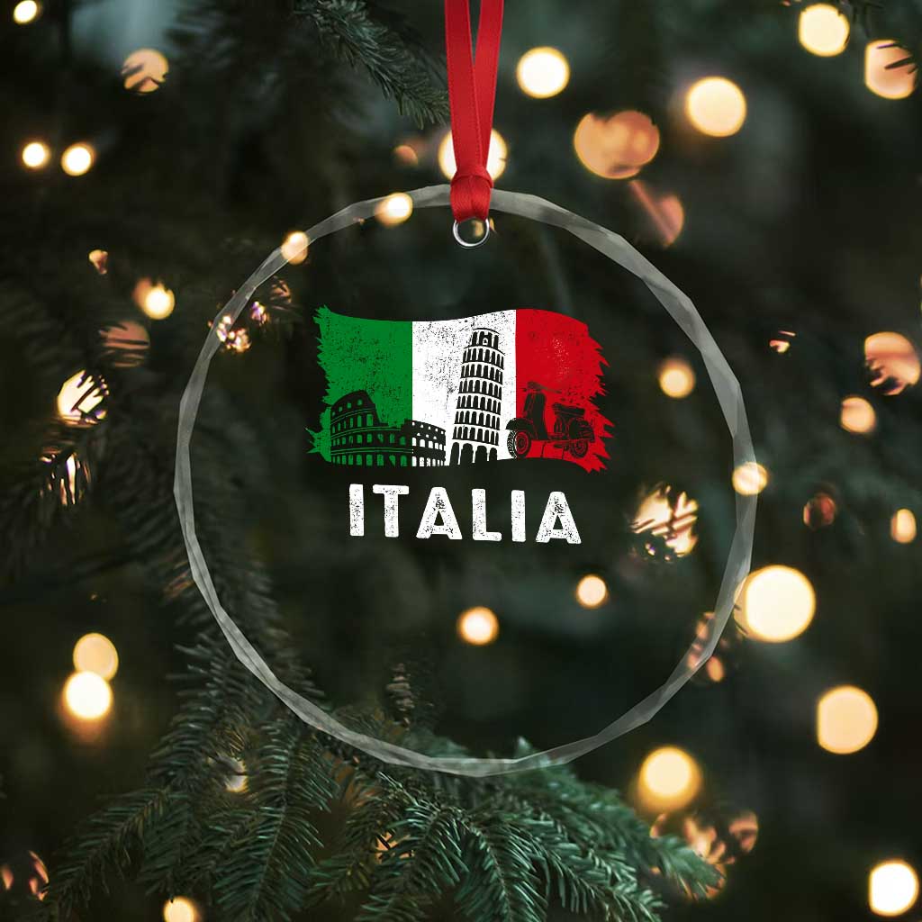 Italian Flag Crystal Glass Ornament Distressed Style Pisa Tower Colosseum Classic Scooter - Wonder Print Shop