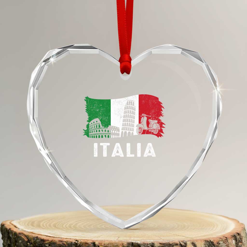 Italian Flag Heart Crystal Glass Ornament Distressed Style Pisa Tower Colosseum Classic Scooter - Wonder Print Shop