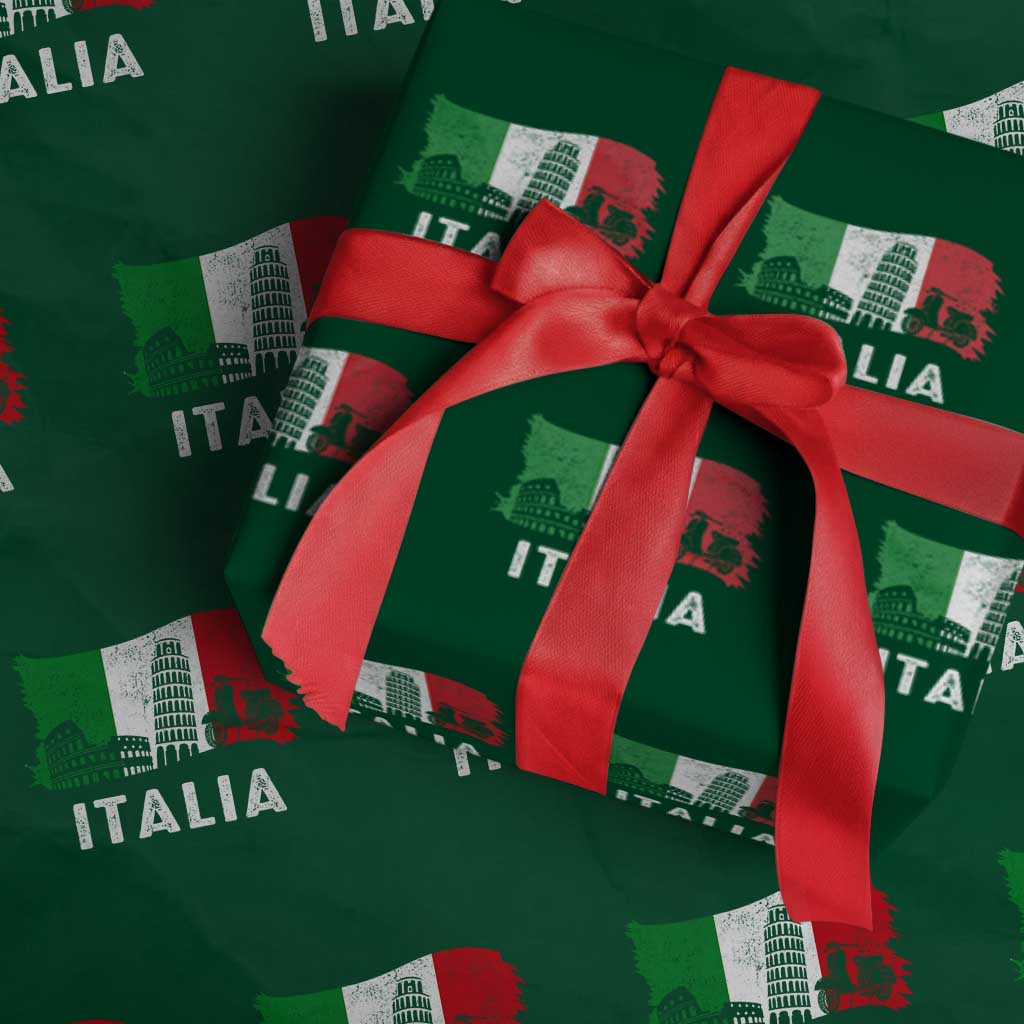 Italian Flag Wrapping Paper Roll Distressed Style Pisa Tower Colosseum Classic Scooter - Wonder Print Shop