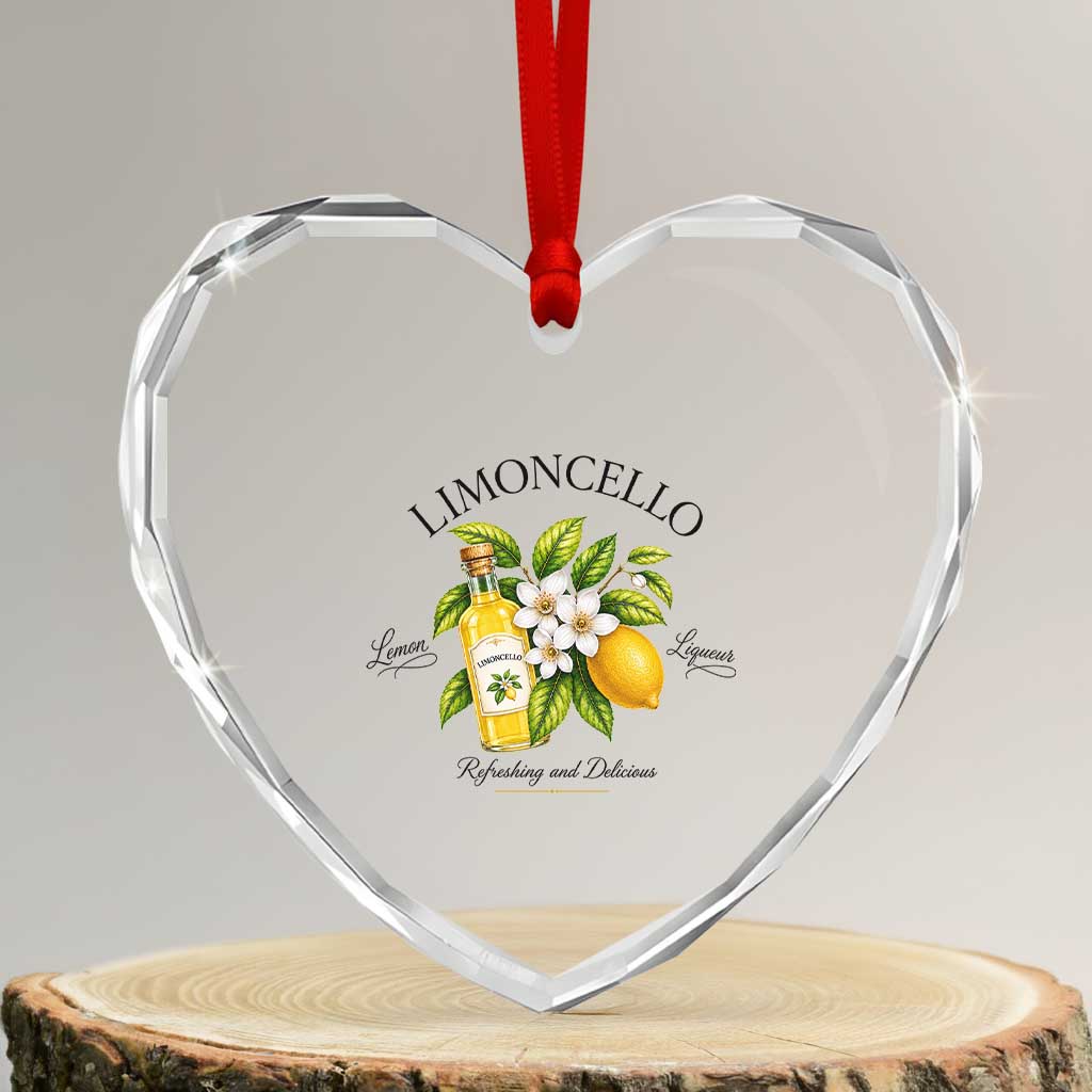 Italian Summer Limoncello Lemon Liqueur Amalfi Italy Heart Crystal Glass Ornament