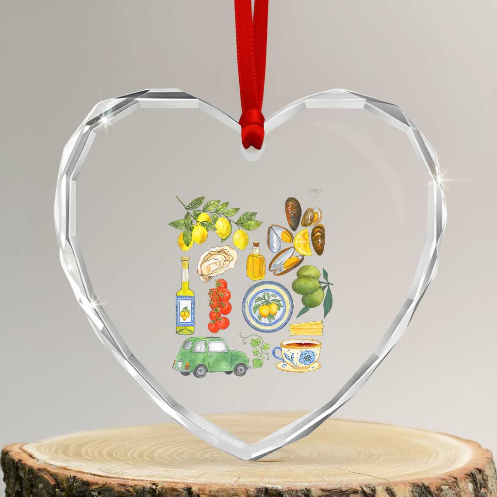 Italian Summer Scrapbook Heart Crystal Glass Ornament Limoncello Seafood Coastal Italy La Dolce Vita - Wonder Print Shop