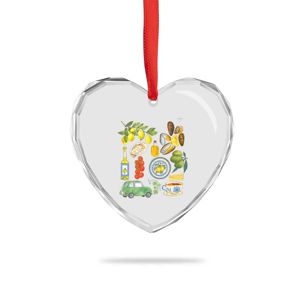 Italian Summer Scrapbook Heart Crystal Glass Ornament Limoncello Seafood Coastal Italy La Dolce Vita - Wonder Print Shop