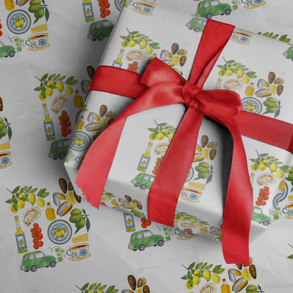 Italian Summer Scrapbook Wrapping Paper Roll Limoncello Seafood Coastal Italy La Dolce Vita - Wonder Print Shop