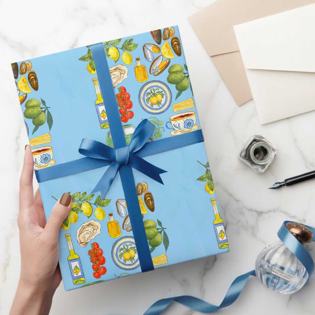 Italian Summer Scrapbook Wrapping Paper Roll Limoncello Seafood Coastal Italy La Dolce Vita - Wonder Print Shop