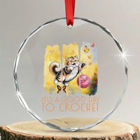 Its A Good Day To Crochet Crystal Glass Ornament Cute Cat Chasing Yarn TS12