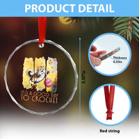Its A Good Day To Crochet Crystal Glass Ornament Cute Cat Chasing Yarn TS12