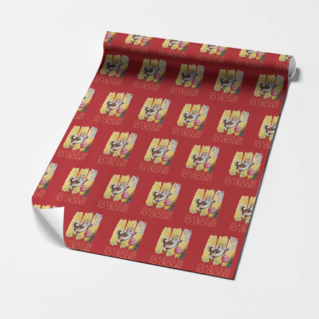 It’s A Good Day To Crochet Wrapping Paper Roll Cute Cat Chasing Yarn - Wonder Print Shop