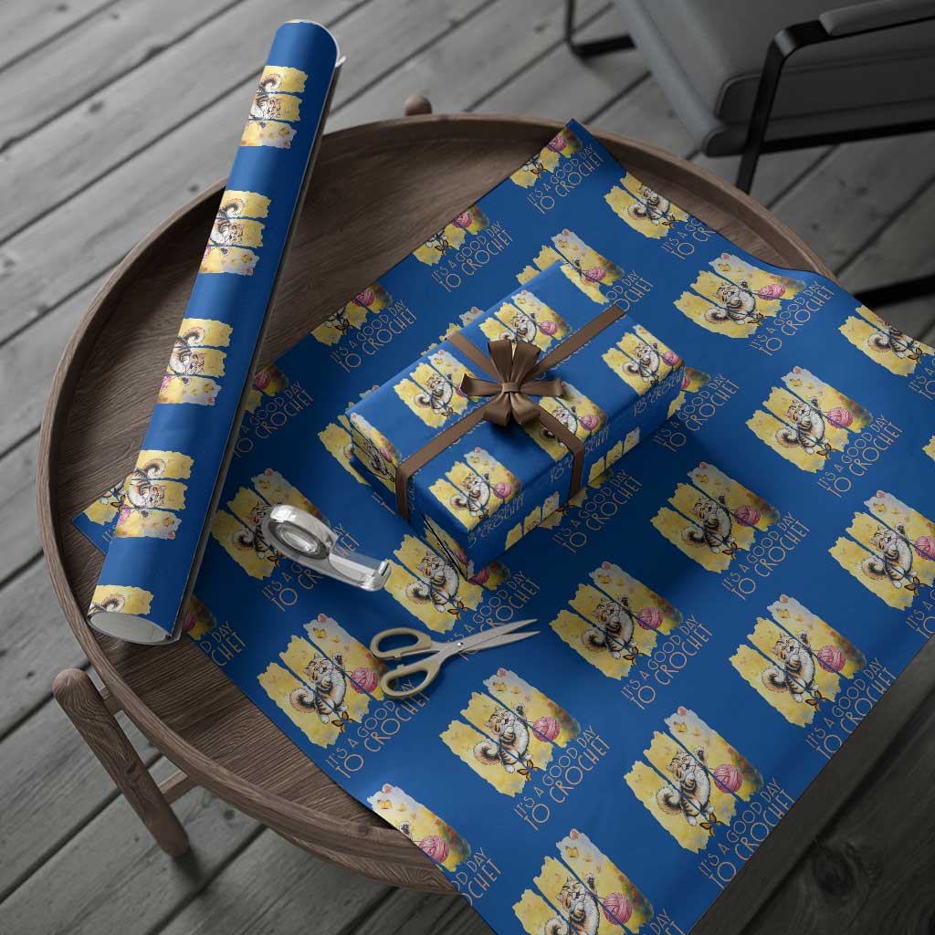 It’s A Good Day To Crochet Wrapping Paper Roll Cute Cat Chasing Yarn - Wonder Print Shop