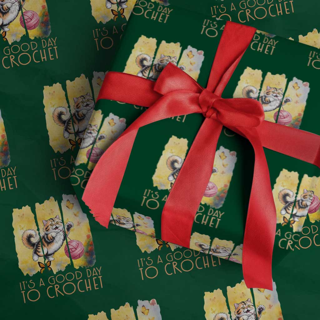 It’s A Good Day To Crochet Wrapping Paper Roll Cute Cat Chasing Yarn - Wonder Print Shop