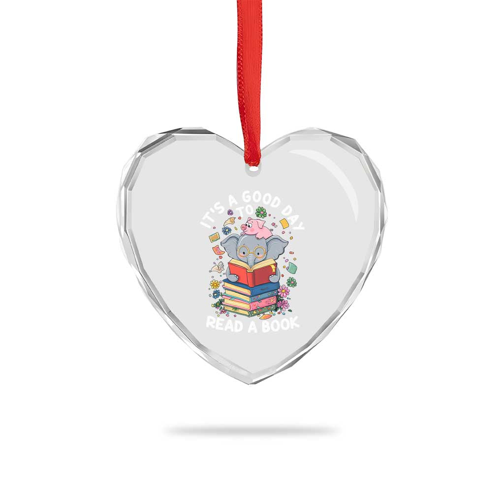 Its A Good Day To Read Book Heart Crystal Glass Ornament Cute Elephant Reading Across America - Wonder Print Shop
