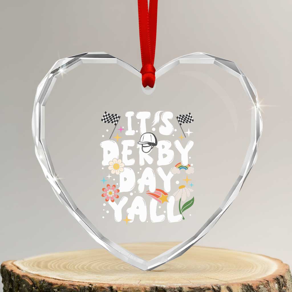 It's Derby Day Y'All Heart Crystal Glass Ornament Retro Groovy KY Horse Racing