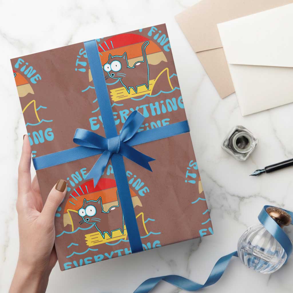 It's Fine I'm Fine Everything Is Fine Funny Cat Wrapping Paper Roll Christmas Gift - undefined