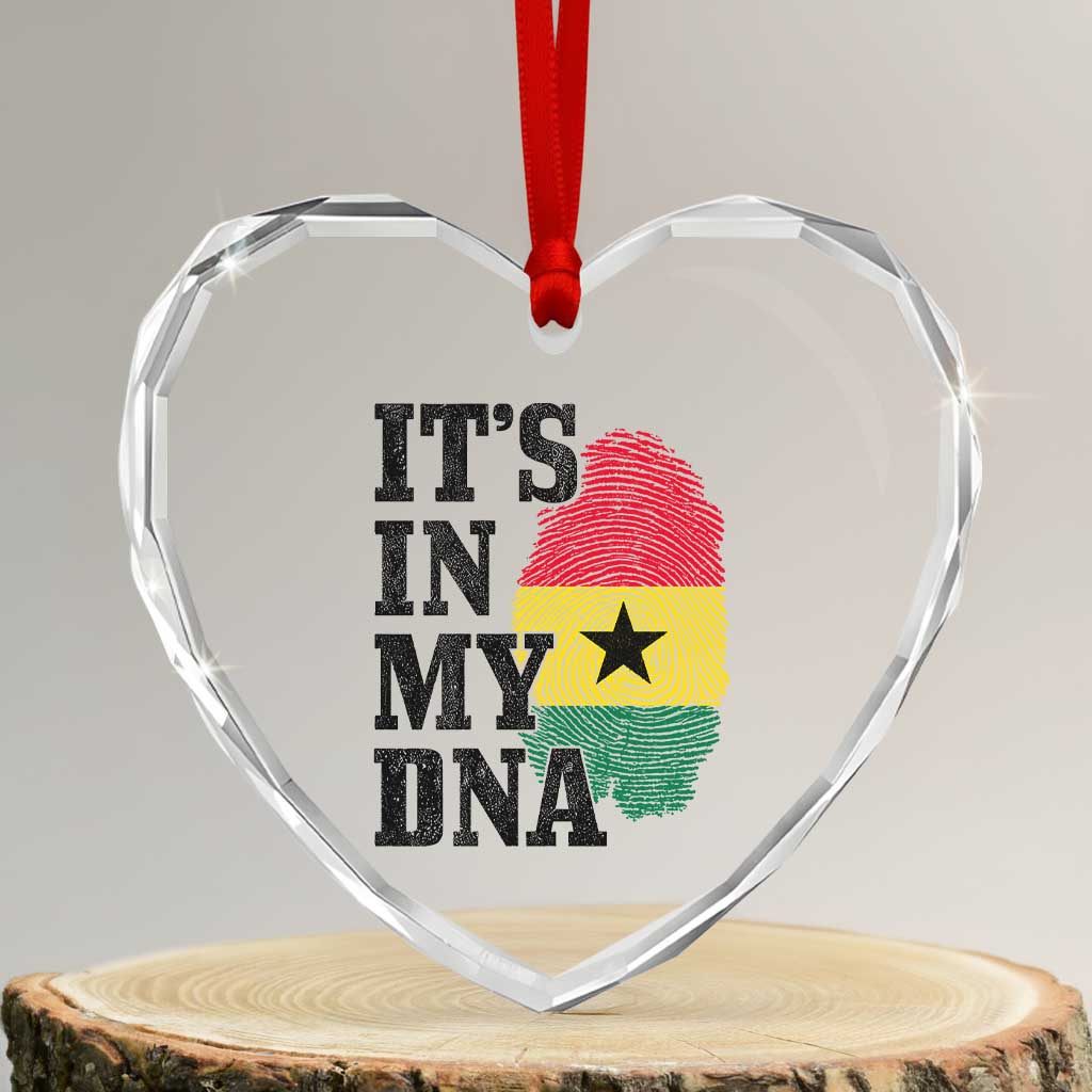 Its In My DNA Ghana Heart Crystal Glass Ornament Fingerprint Flag Proud Ghanaian Heritage Ghanese Roots