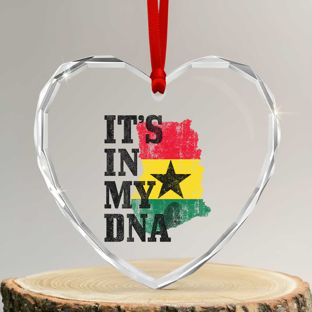 Its In My DNA Ghana Heart Crystal Glass Ornament Proud Ghanaian Heritage Ghanese Roots Vintage Ghana Map Flag