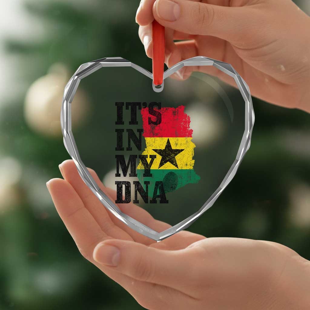 Its In My DNA Ghana Heart Crystal Glass Ornament Proud Ghanaian Heritage Ghanese Roots Vintage Ghana Map Flag