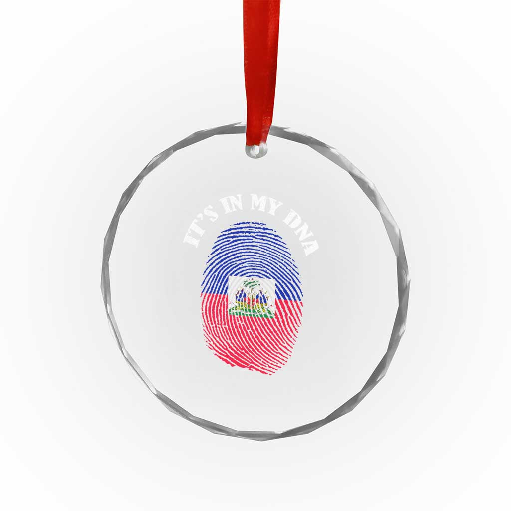 It's In My DNA Haitian Flag Fingerprint Graphic Crystal Glass Ornament Haiti Heritage Pride