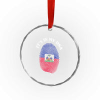 It's In My DNA Haitian Flag Fingerprint Graphic Crystal Glass Ornament Haiti Heritage Pride