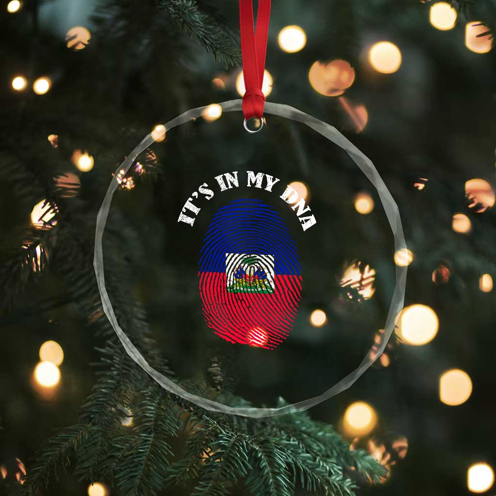 It's In My DNA Haitian Flag Fingerprint Graphic Crystal Glass Ornament Haiti Heritage Pride