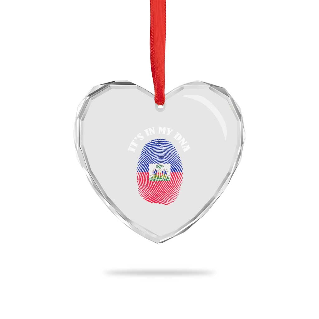 It's In My DNA Haitian Flag Fingerprint Graphic Heart Crystal Glass Ornament Haiti Heritage Pride