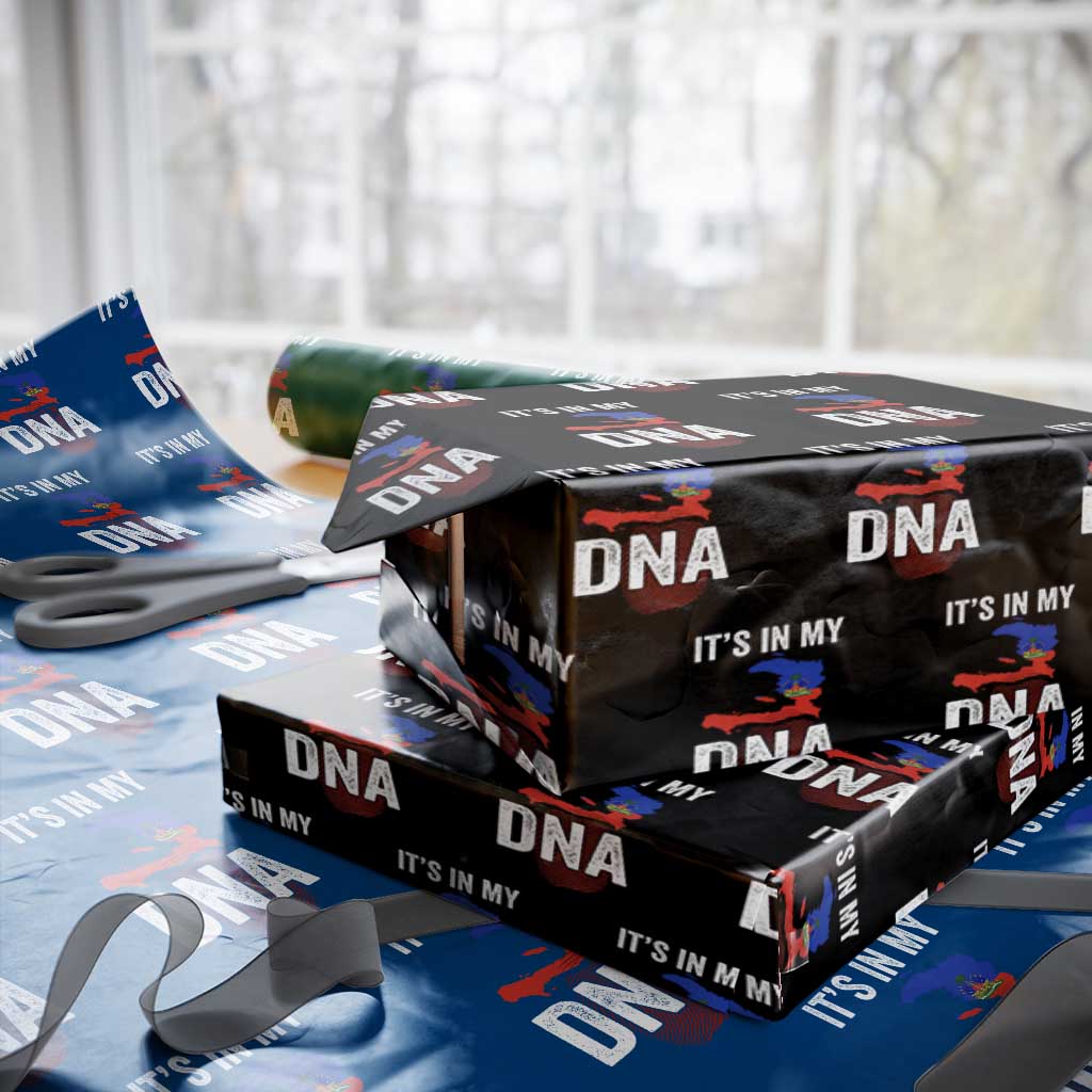 It's In My DNA Haitian Map and Fingerprint Flag Graphic Wrapping Paper Roll Haiti Heritage Pride