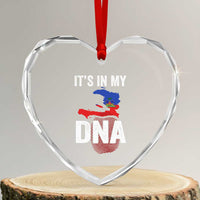 It's In My DNA Haitian Map and Fingerprint Flag Graphic Heart Crystal Glass Ornament Haiti Heritage Pride
