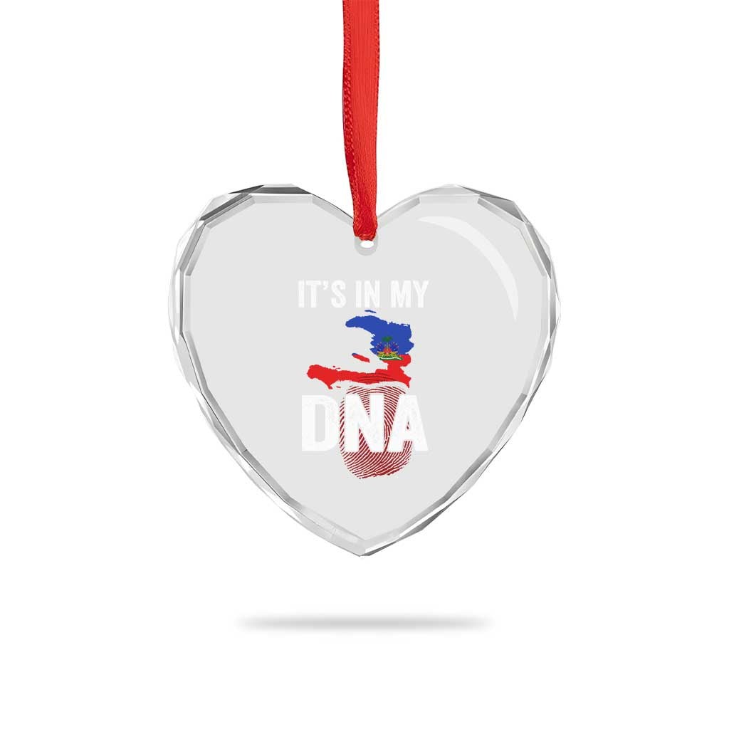 It's In My DNA Haitian Map and Fingerprint Flag Graphic Heart Crystal Glass Ornament Haiti Heritage Pride