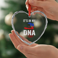 It's In My DNA Haitian Map and Fingerprint Flag Graphic Heart Crystal Glass Ornament Haiti Heritage Pride