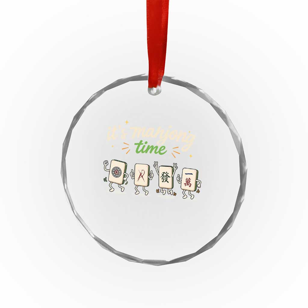 Its Mahjong Time Crystal Glass Ornament Funny Cartoon Mahjong Tiles Gathering Game Night