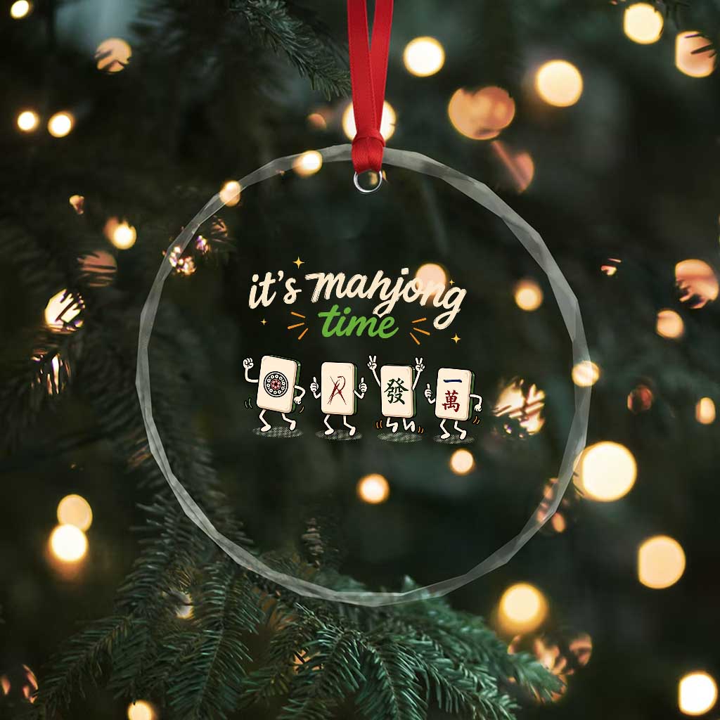 Its Mahjong Time Crystal Glass Ornament Funny Cartoon Mahjong Tiles Gathering Game Night