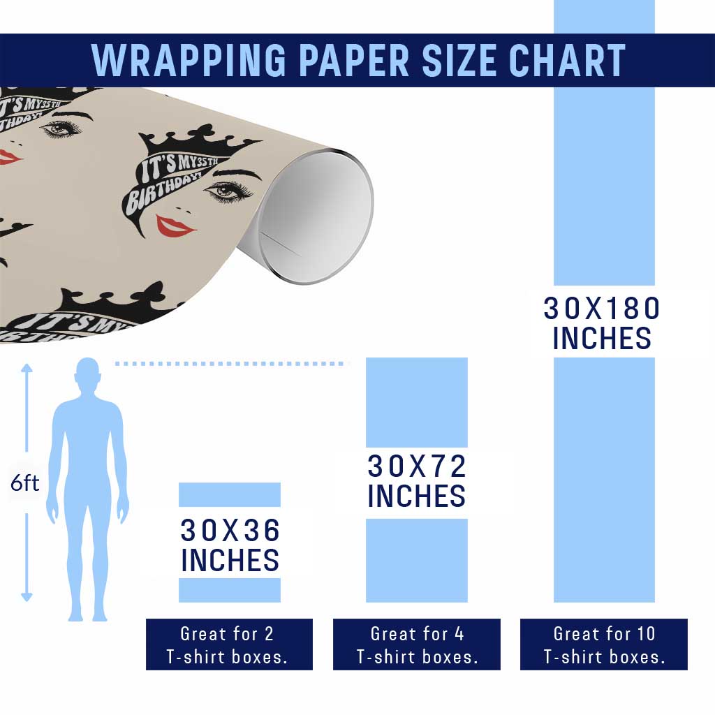Its My 35th Birthday Wrapping Paper Roll Birthday Queen Crown Gift For Women