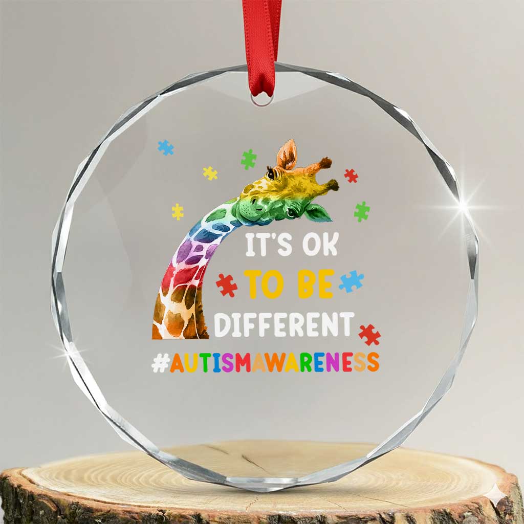 It's Ok To Be Different Autism Awareness Crystal Glass Ornament Rainbow Giraffe Puzzle