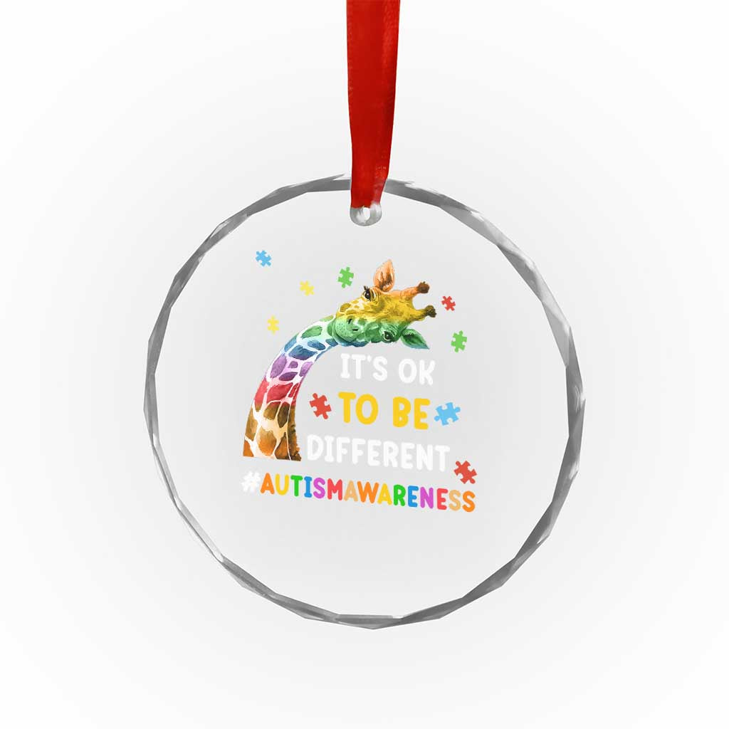 It's Ok To Be Different Autism Awareness Crystal Glass Ornament Rainbow Giraffe Puzzle