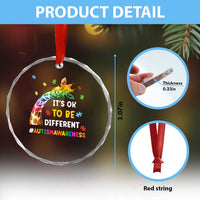 It's Ok To Be Different Autism Awareness Crystal Glass Ornament Rainbow Giraffe Puzzle