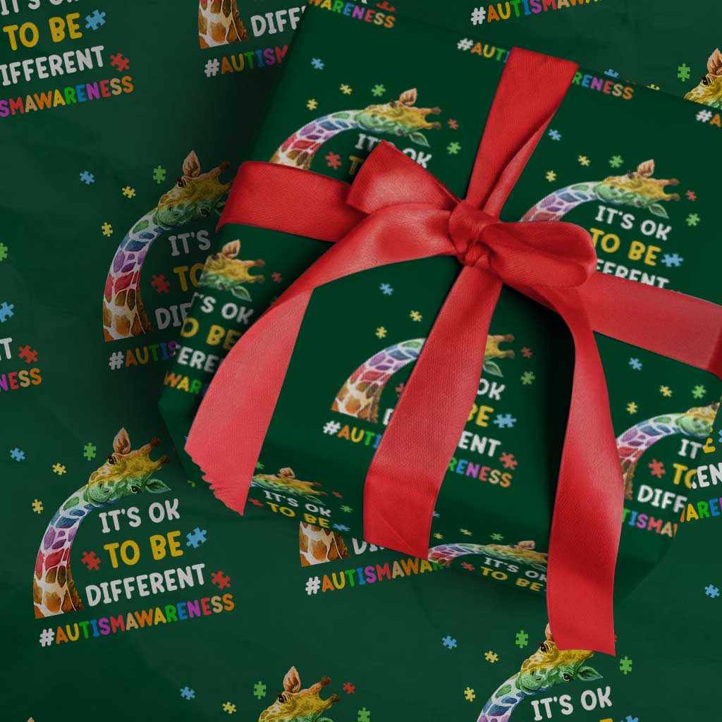 It's Ok To Be Different Autism Awareness Wrapping Paper Roll Rainbow Giraffe Puzzle