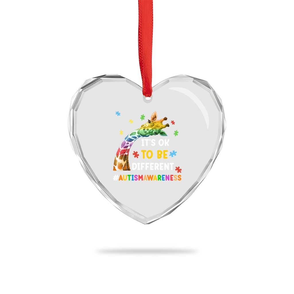It's Ok To Be Different Autism Awareness Heart Crystal Glass Ornament Rainbow Giraffe Puzzle