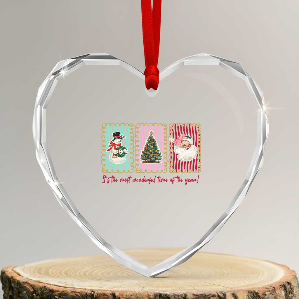 It's The Most Wonderful Time Of The Year Heart Crystal Glass Ornament Coquette Christmas - Wonder Print Shop