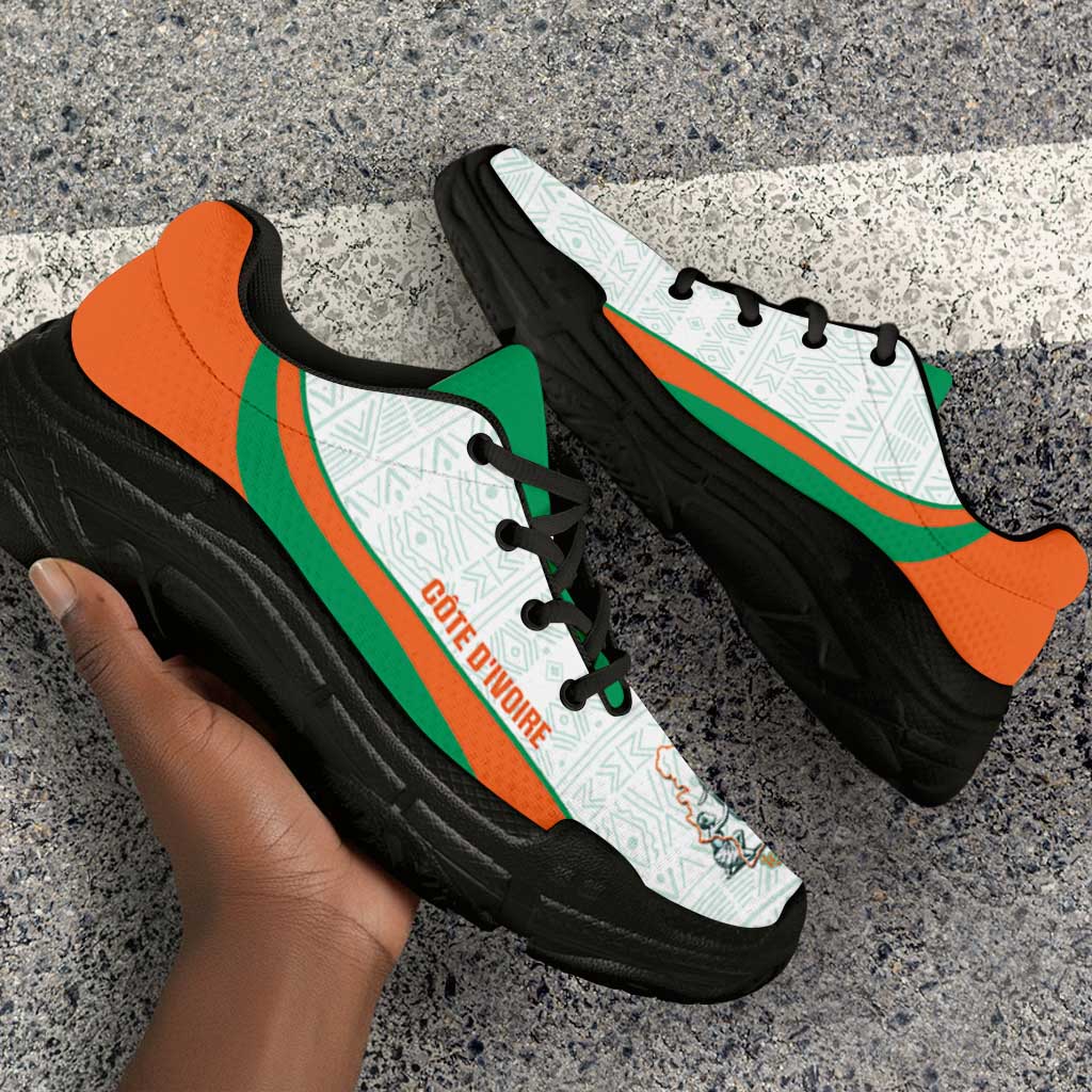 Ivory Coast 2026 Football Chunky Sneakers Les Elephants African Pattern Curve Stylized - Wonder Print Shop