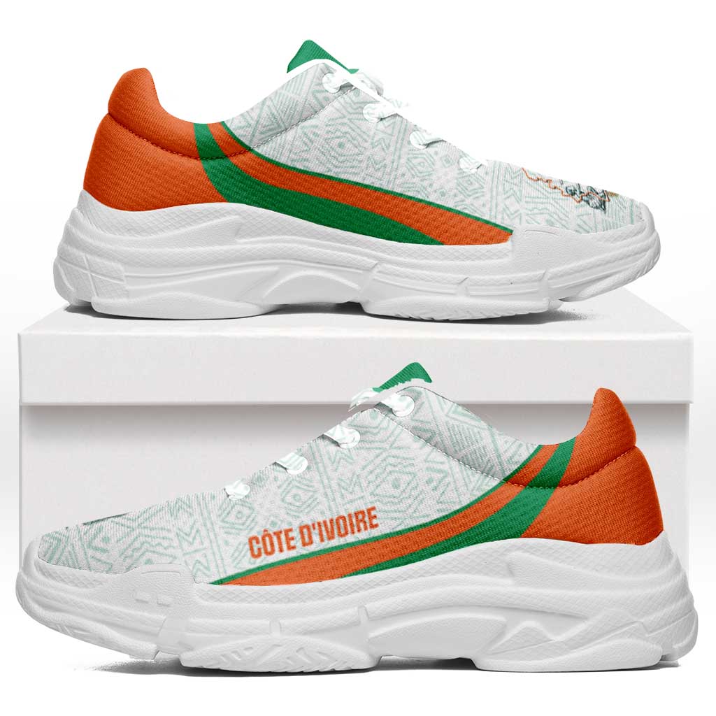 Ivory Coast 2026 Football Chunky Sneakers Les Elephants African Pattern Curve Stylized - Wonder Print Shop