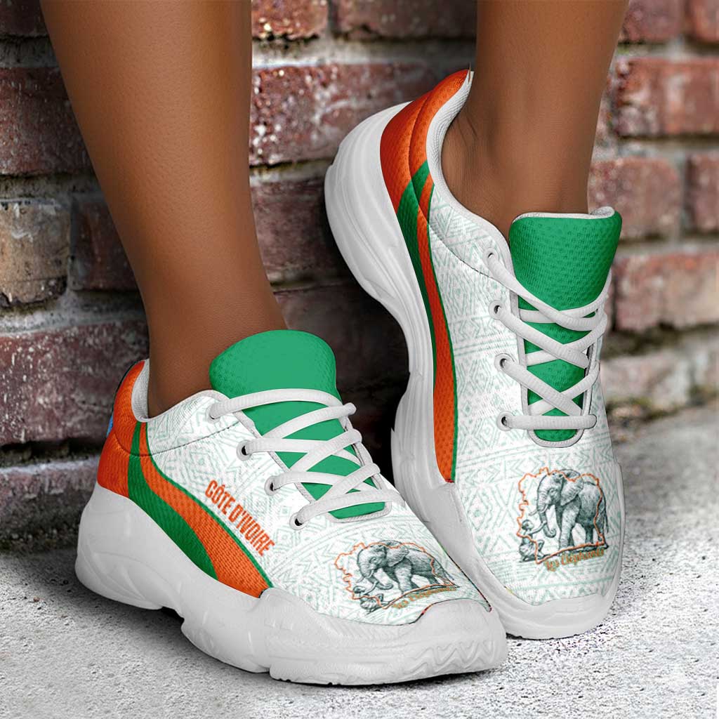 Ivory Coast 2026 Football Chunky Sneakers Les Elephants African Pattern Curve Stylized - Wonder Print Shop