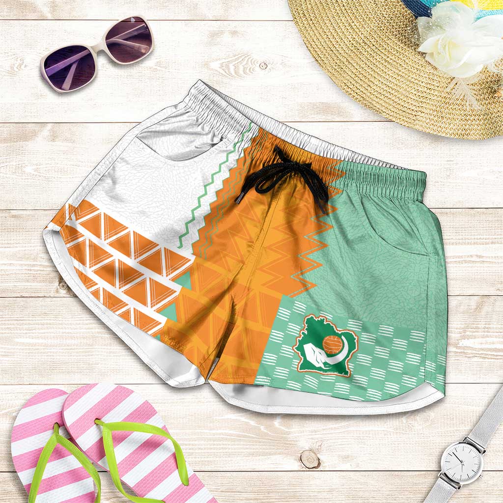 Ivory Coast Football Shorts for Women Côte d'Ivoire-Tribal Sporty Style - Wonder Print Shop