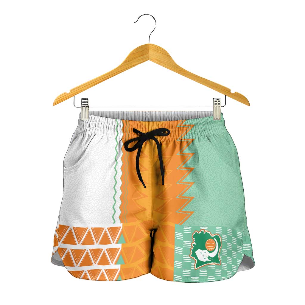 Ivory Coast Football Shorts for Women Côte d'Ivoire-Tribal Sporty Style - Wonder Print Shop