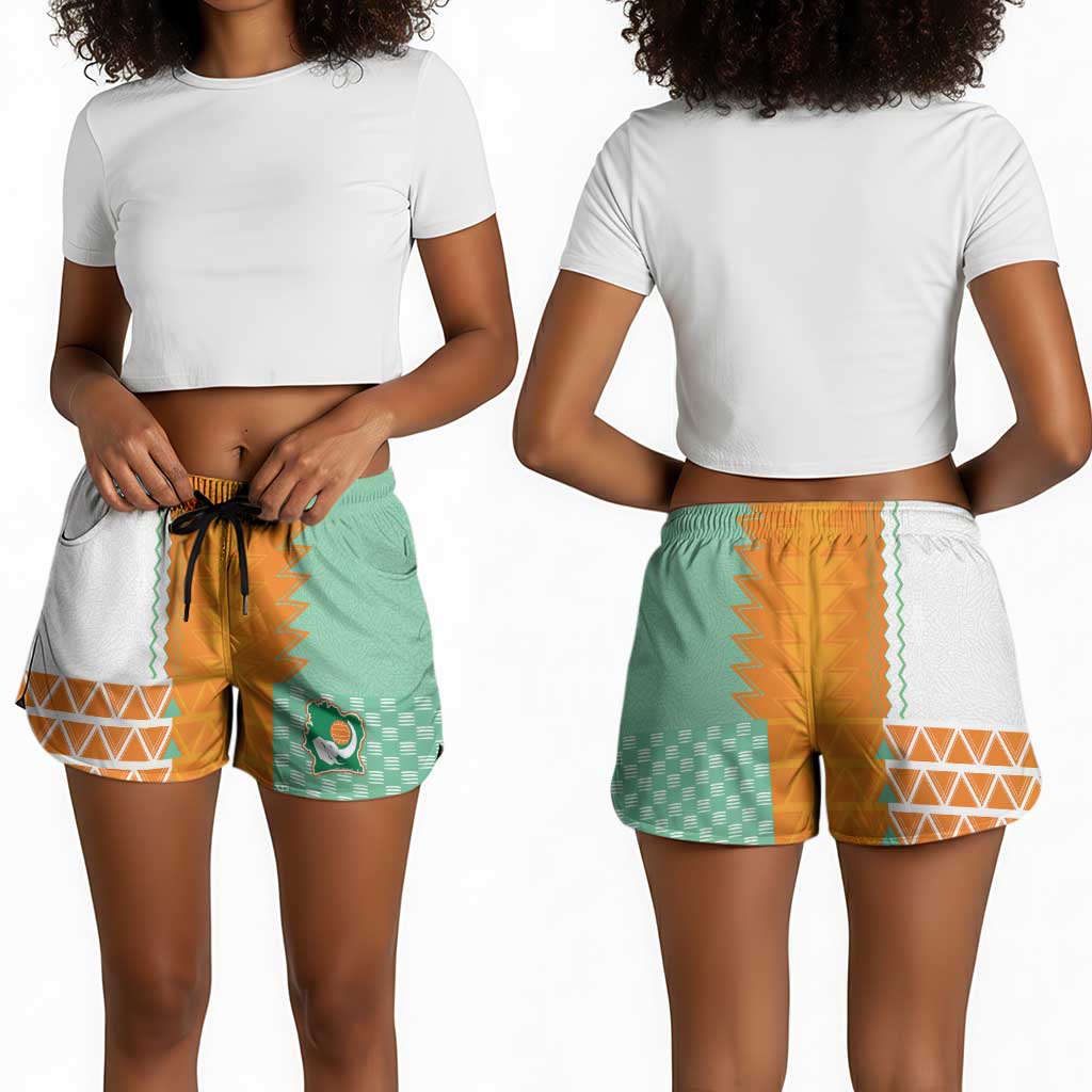 Ivory Coast Football Shorts for Women Côte d'Ivoire-Tribal Sporty Style - Wonder Print Shop