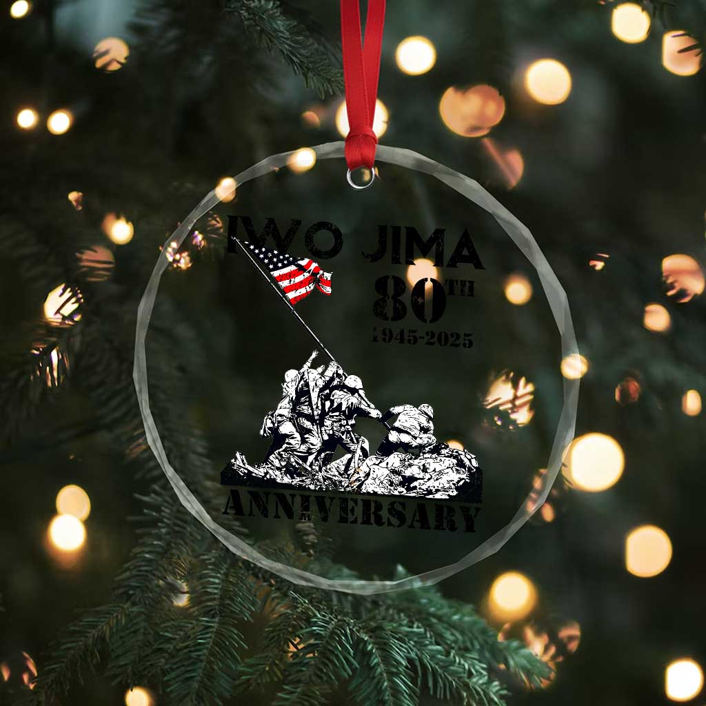 Iwo Jima WWII Veteran Crystal Glass Ornament 80th Anniversary 4th of July US Flag - Wonder Print Shop