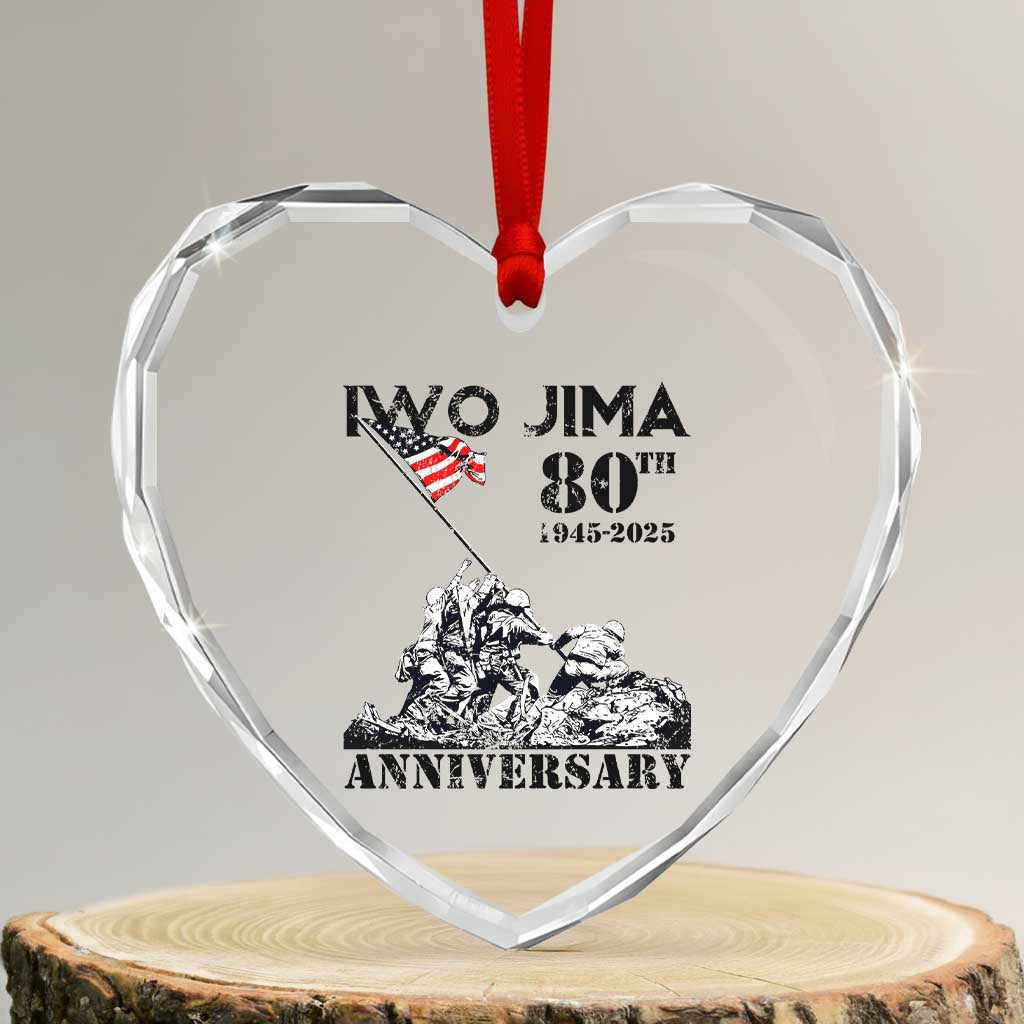 Iwo Jima WWII Veteran Heart Crystal Glass Ornament 80th Anniversary 4th of July US Flag - Wonder Print Shop